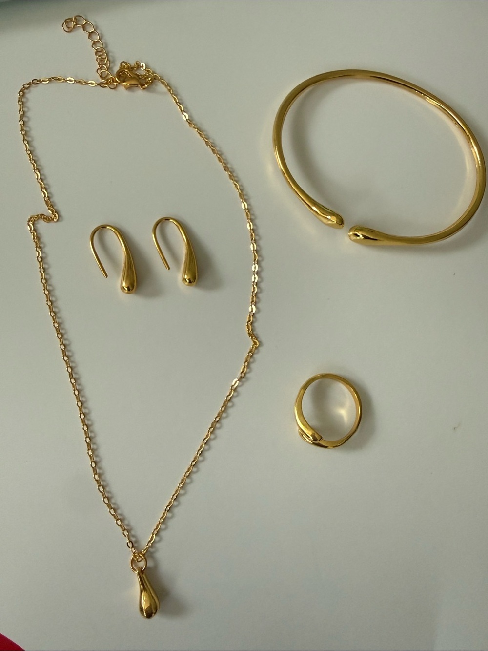 Gold Teardrop Necklace, Earrings, Bangle & Ring Set